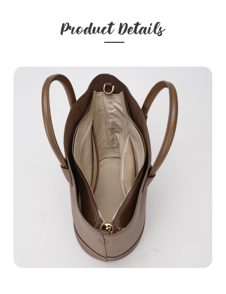 Vintage Large Capacity Commuter Tote Bag Cowhide Bucket Bag Crossbody Shoulder Bag for Women