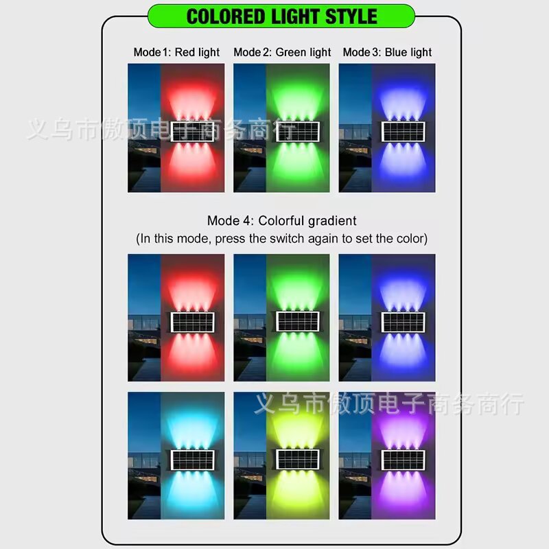 Solar wall light outdoor wall washer light with up and down illumination RGB Courtyard Decoration Waterproof Landscape Light LED Spotlight
