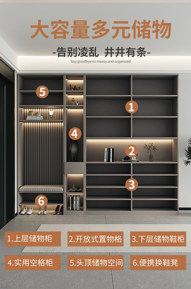 Solid Wood Entryway Shoe Cabinet Home Integrated Cabinet Top-to-Top Cream Style Simple Integrated Partition Large Capacity Doorway Shoe Cabinet