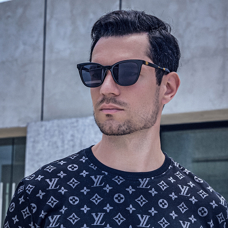 Aluminum-magnesium Spring Mirror Leg Cat Eye Sunglasses Men UV Protection ins Large Frame Sunglasses for Women with High-End Feel