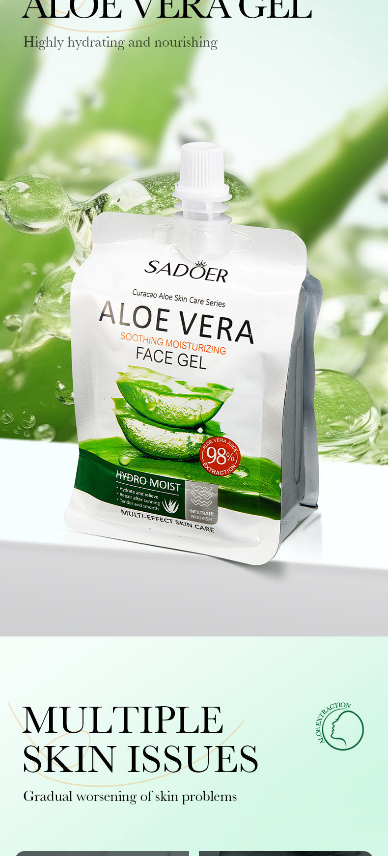 Aloe Vera Gel Aloe Vera Gel300g Large Capacity Hydrating Moisturizing Nourishing Cross-Border Foreign Trade Live Wholesale