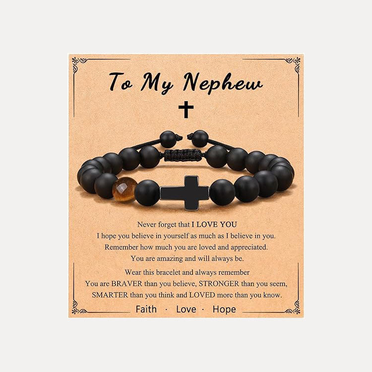 European and American Hot-Selling Black Cross Bracelet Black Matte Tiger Eye Stone Rope Braided Bracelet Father's Day Christmas Bracelet