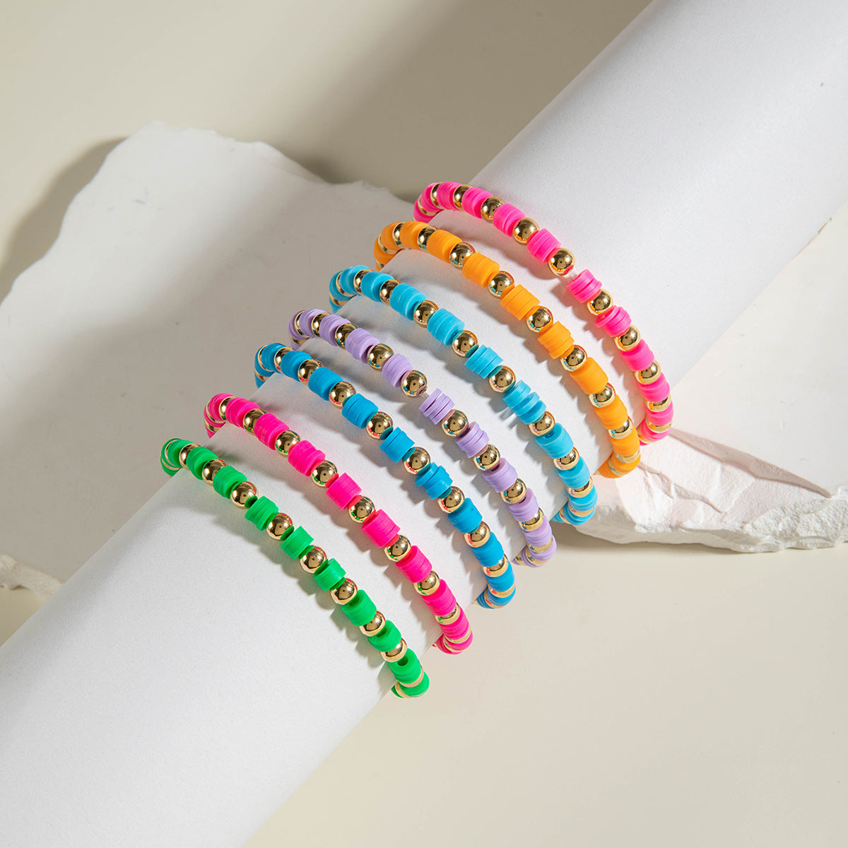 European and American Jewelry Bohemian Simple Colorful Beaded Bracelet  Fashion Dopamine Multi-layer Elastic Bracelet Wholesale