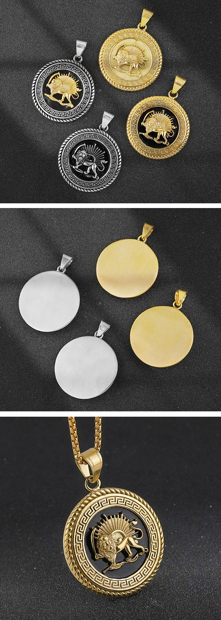 Wholesale AliExpress Hot Selling European and American Style Great Wall Pattern Lion Head Stainless Steel Pendant Necklace Jewelry