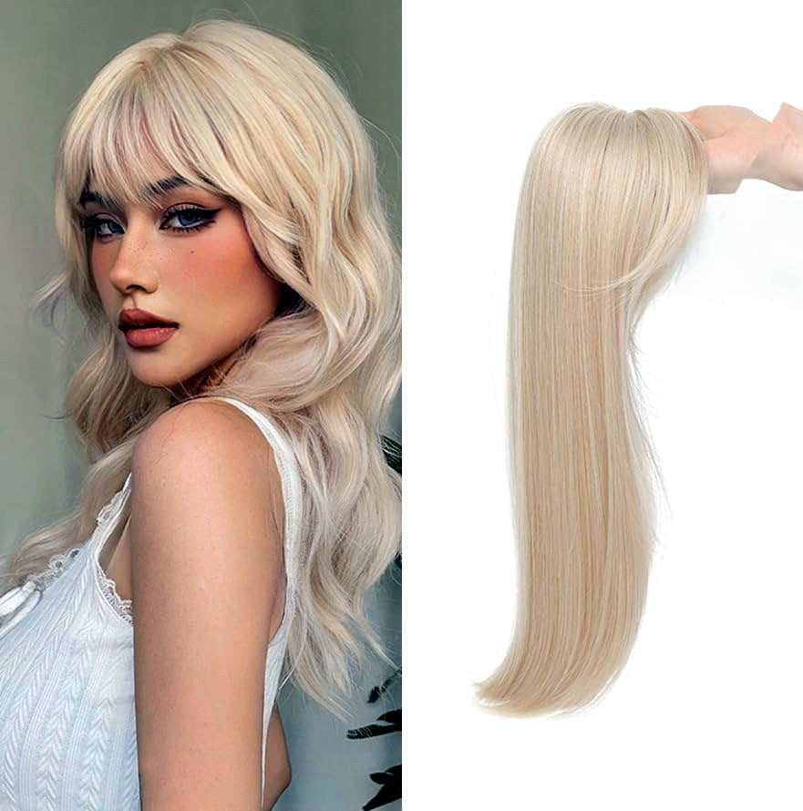 Replacement Hairpiece Top Export Synthetic Hair Scalp Hair Block Eight-Character Bangs Long Curly Hair Women's Seamless Hair Block