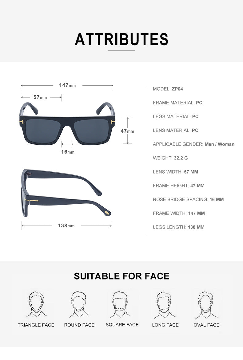 European and American retro women's sunglasses T Square Frame Sunglasses for Women Trendy Glasses Wholesale sunglasses