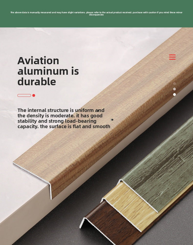Aluminum alloy wood grain L Edge trim for wooden flooring at right angles7Decorative tile edge trim with embossed pattern for exterior corners