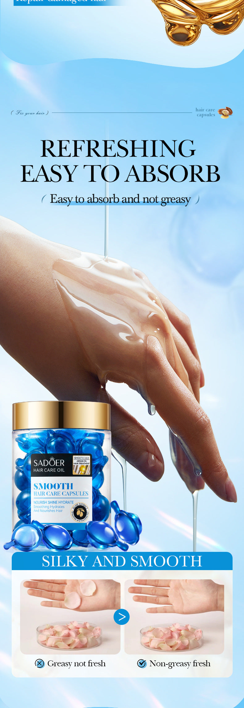 Full English Nut Oil Hair Care Capsules SADOER Improve Frizz Essential Oil Capsule Conditioner  Wholesale