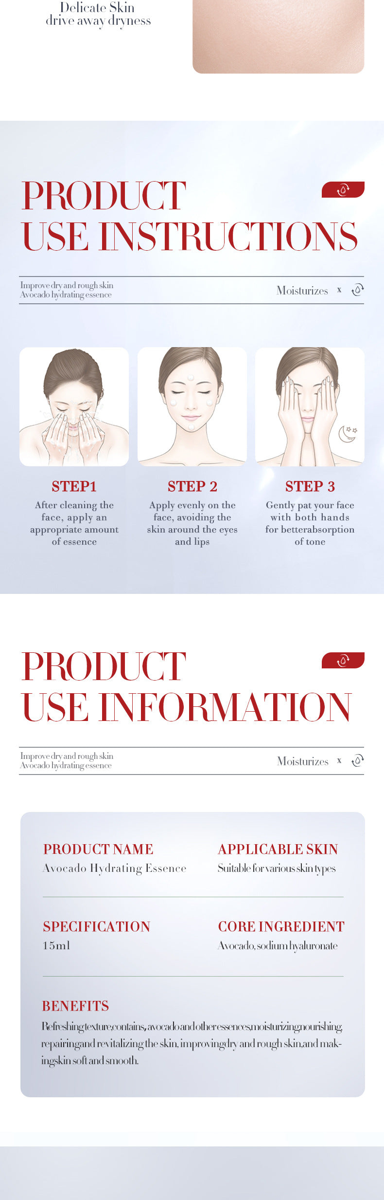 Cross-border Fruit Essence15ml Plant Avocado Moisturizing Apple Hydrating Nourishing Export Manufacturer Wholesale