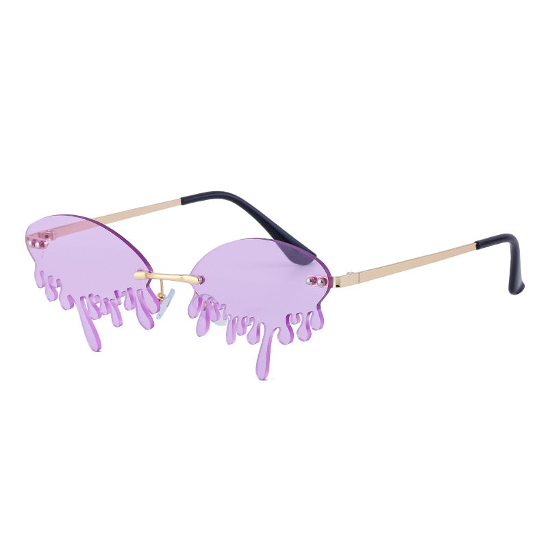Christmas Costume Personality Tear Sunglasses for Women Metal Frameless Sunglasses Trendy European and American Party Funny Glasses