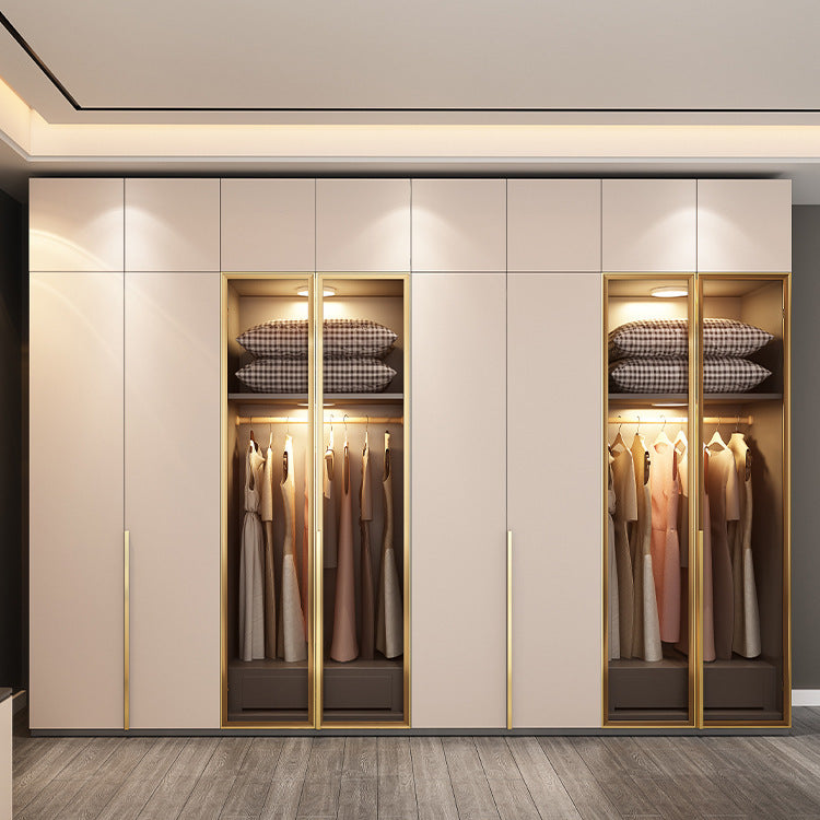 Light Luxury Glass Door Wardrobe Modern Home Bedroom Cloakroom Custom Processing Assembly Wardrobe Storage Large Wardrobe