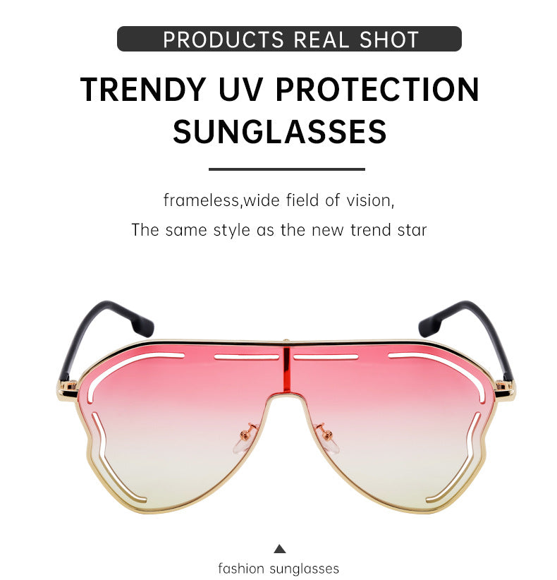 European and American Fashion Large Frame Sunglasses for Women, High-End Unique One-Piece Sunglasses, Trendy Wholesale sunglasses