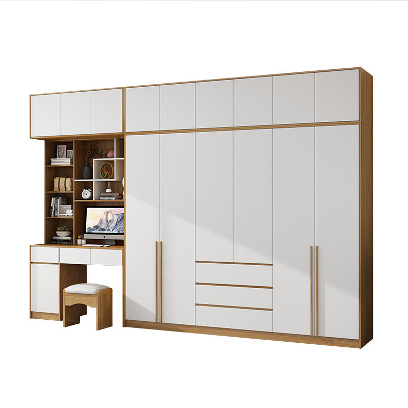 Natural Wood Color Cream Style Wardrobe with Flat Doors for Bedroom, Comes with Small Dressing Table, Freely Combinable Storage Cabinet