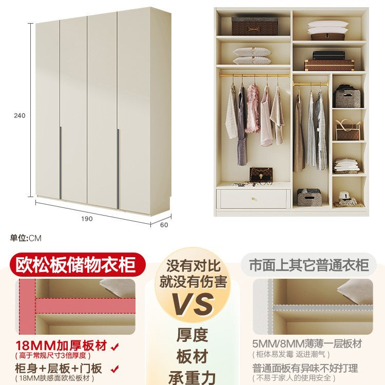 Solid Wood Wardrobe for Home Bedroom, Double Door, Easy Assembly Cabinet, European Pine Board Storage Cabinet, One Door to the Top, Heightened Wardrobe
