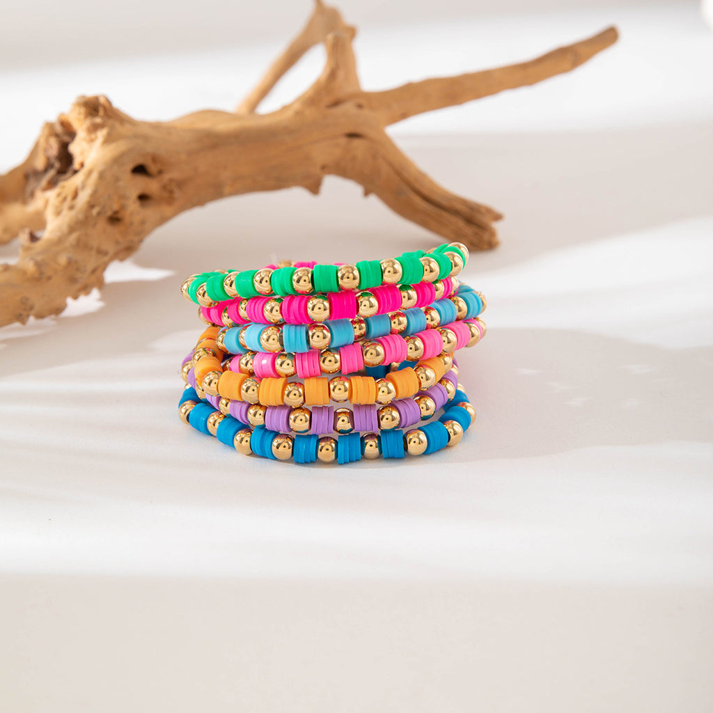 European and American Jewelry Bohemian Simple Colorful Beaded Bracelet  Fashion Dopamine Multi-layer Elastic Bracelet Wholesale