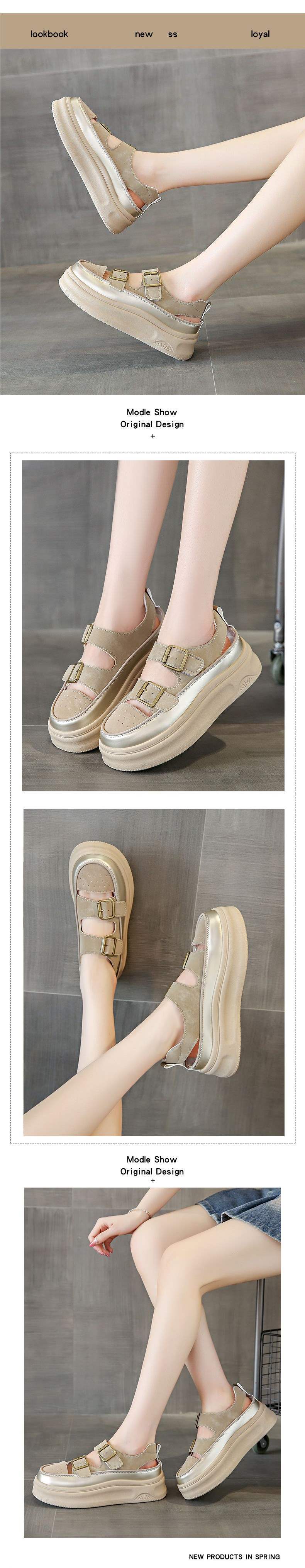 Women's Roman Closed-Toe Sandals2025Summer New Hollow Out Platform Wedge Thick Sole Height Increasing White Shoes Clogs