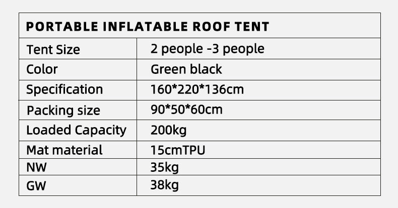 Specialized Car Roof Inflatable Tent Camping Car Gear Portable Rainproof Army Green Tent Outdoor Camping