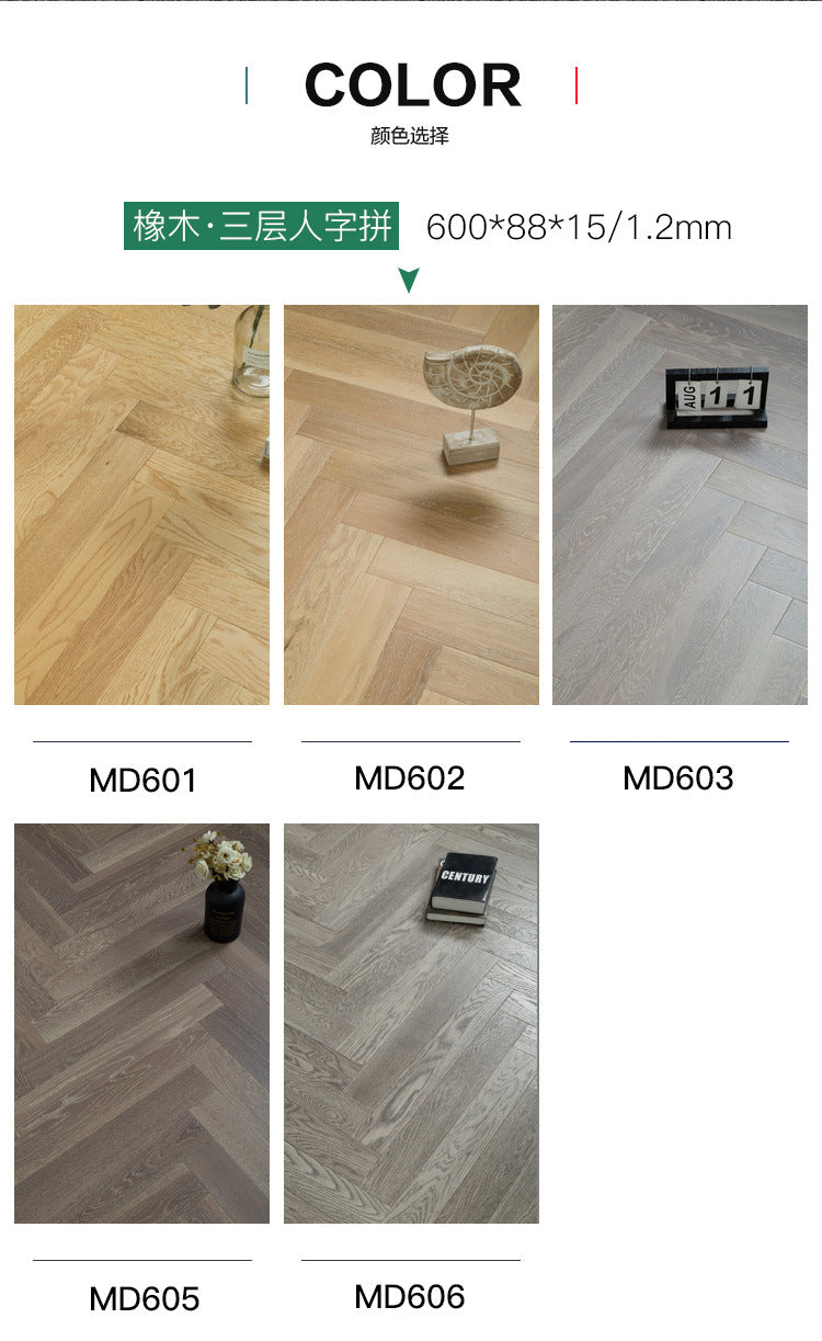 In-stock wholesale with on-site installation Herringbone Locking Floor Heating New Three-Layer Solid Wood Flooring Oak Black Walnut Flooring