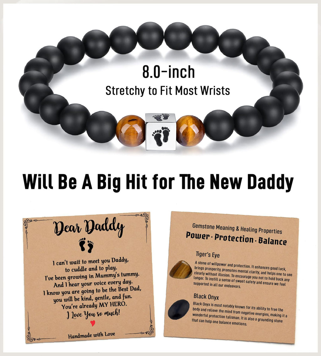Men's Holiday Gift Bracelet Tiger Eye Stone Bracelet Stainless Steel Foot Sole Father's Day Gift Black Matte Bracelet