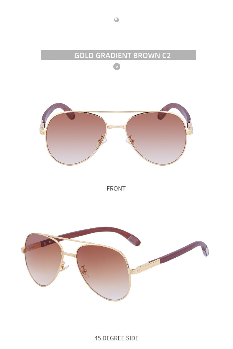 European and American Retro Wooden Leg Aviator Sunglasses for Men Wooden Driving Frog Sunglasses Wholesale