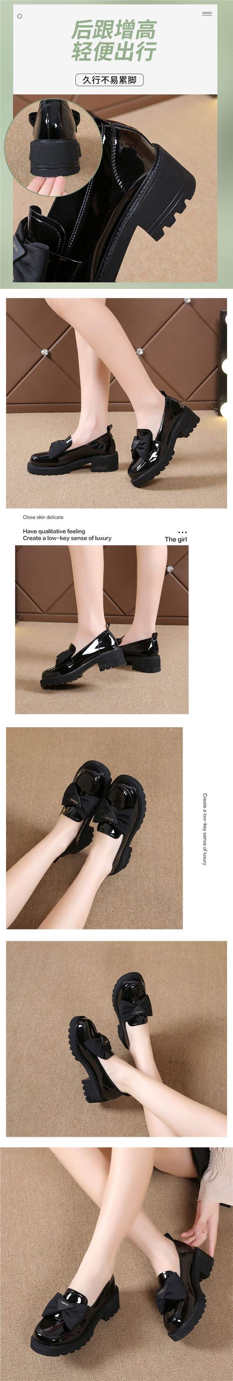 Women's Thick-Soled Loafers2025New Spring Mid-Heel Versatile Women's Shoes with Bowknot and Shiny Leather