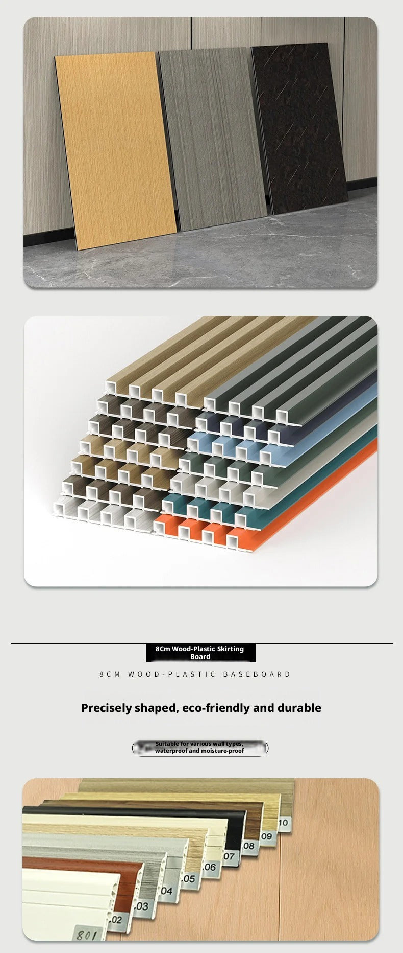Factory Wholesale pvc Bamboo and wood fiber skirting board7High-density polymer snap-on plastic decorative fixed baseboard