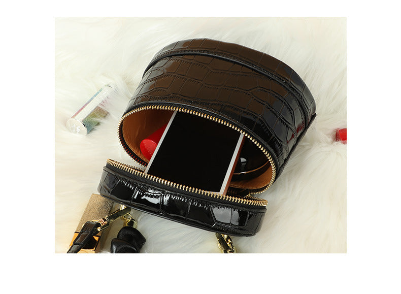 New Cowhide Crocodile Pattern Women's Bag Small Bucket Bag Retro Trendy Fashion Single Shoulder Bag Crossbody Handbag for Women