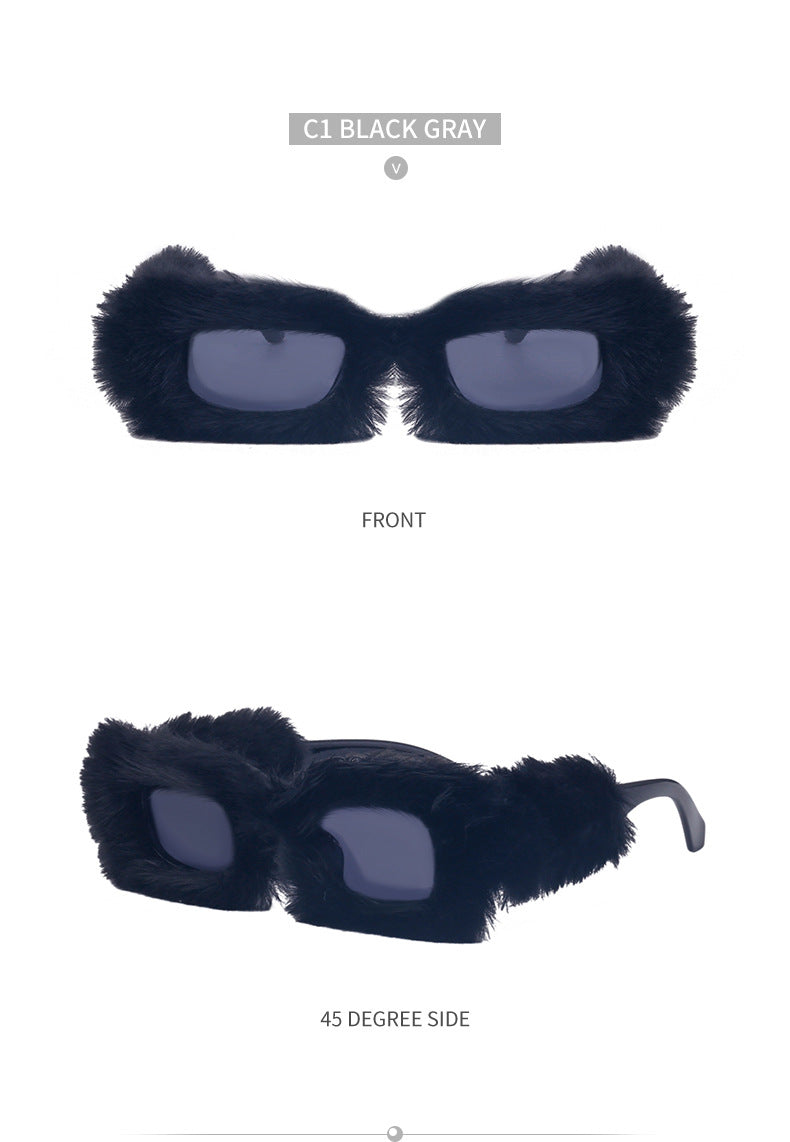 Fashion Plush Square Frame Sunglasses for Women Winter Full Coverage Sunglasses Wholesale Same Style for Women sunglasses