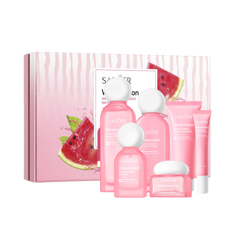 Full English Watermelon Niacinamide Six-Piece Set SADOER Moisturizing and Hydrating Set Box  Wholesale