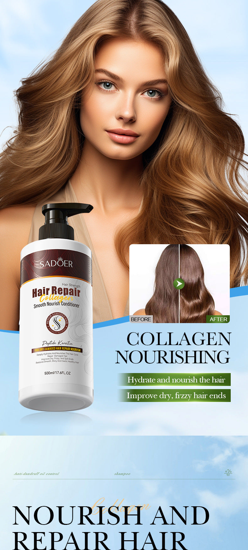 Collagen Smooth Conditioner SADOER Repair and Nourishing Hair Conditioner Cross-Border Wholesale