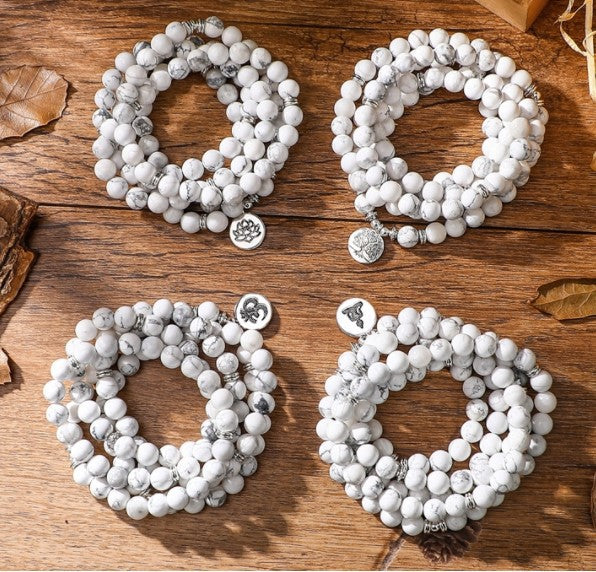 108Pink Quartz Bracelet Lotus Lucky Tree Pendant Labradorite Braided Bracelet Agate Tiger Eye Elastic Bracelet