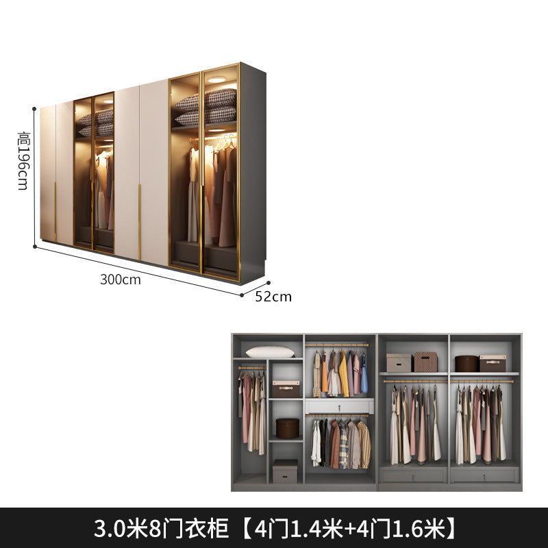 Flat Door Glass Door Wardrobe Modern Household Bedroom Cloakroom Four-Six-Eight Door Assembly Wardrobe Storage Large Wardrobe