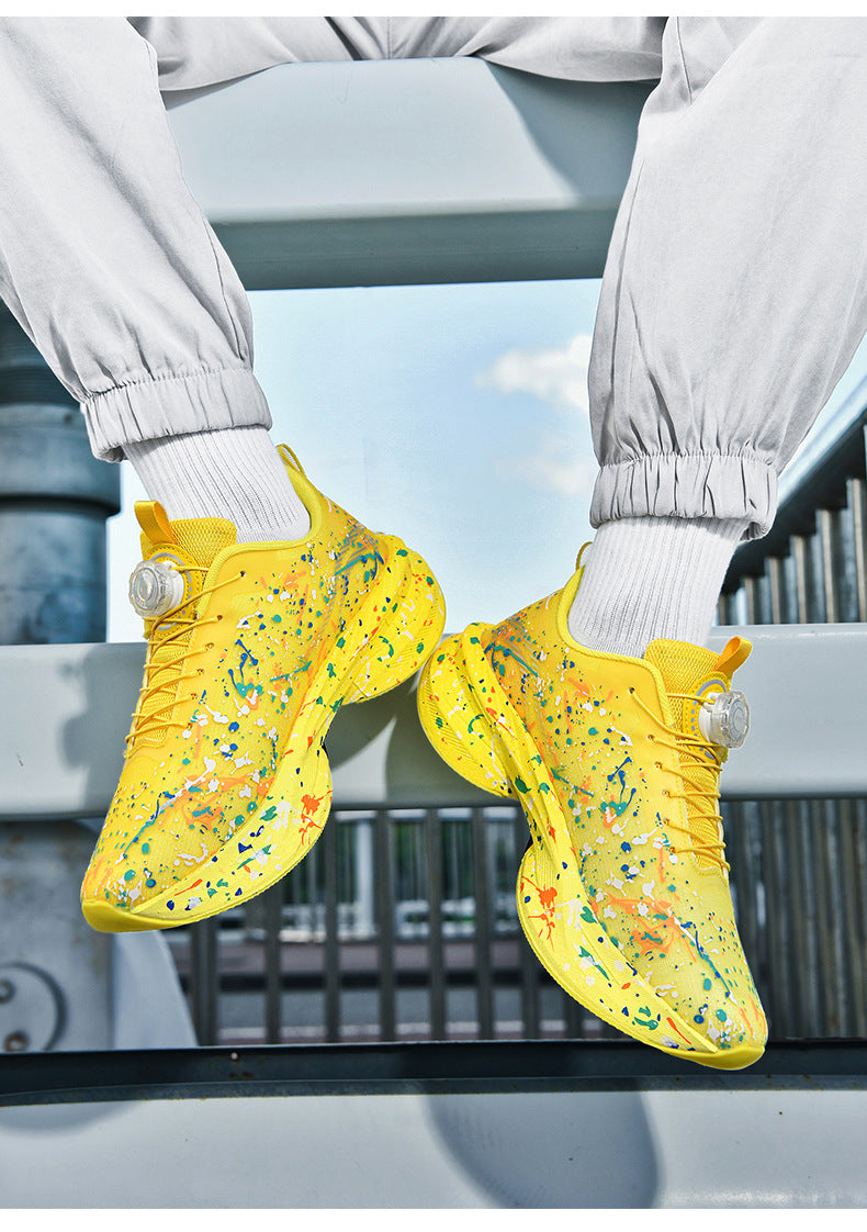 2025Four Seasons New Casual Couple's Real Explosive Carbon Plate Rotating Buckle Running Shoes Youth Graffiti Fashion Sports Shoes