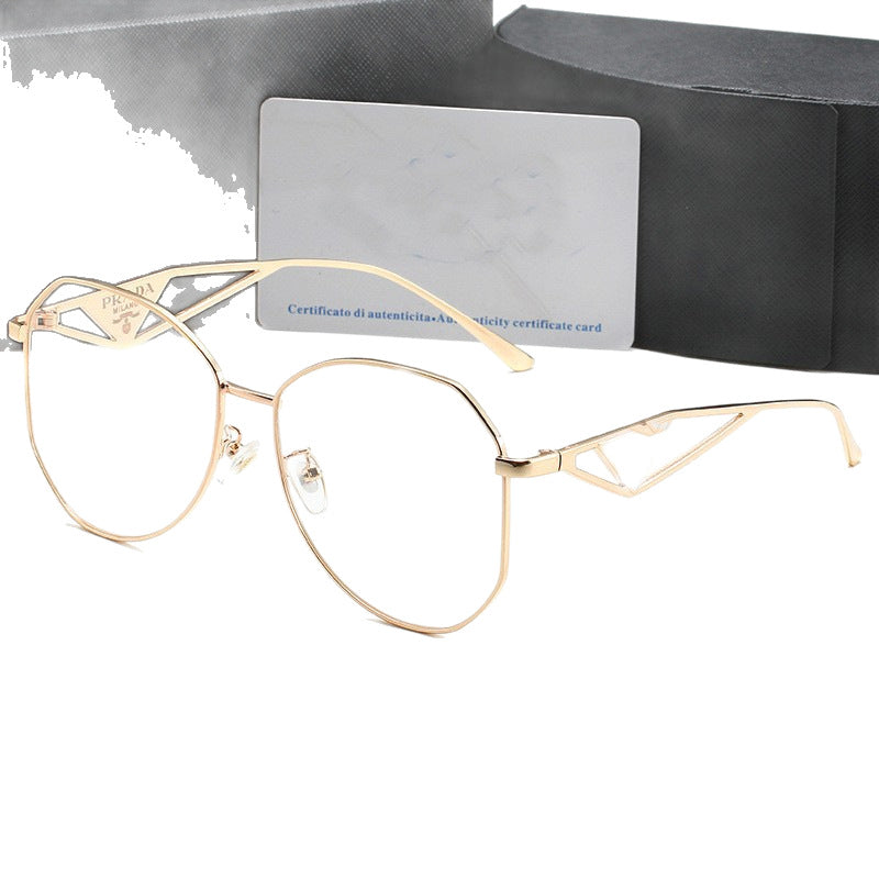 PR Home gold Triangle Logo Glasses Frame Women Irregular Large Frame Natural Trendy Glasses Unisex Sunglasses57Couple
