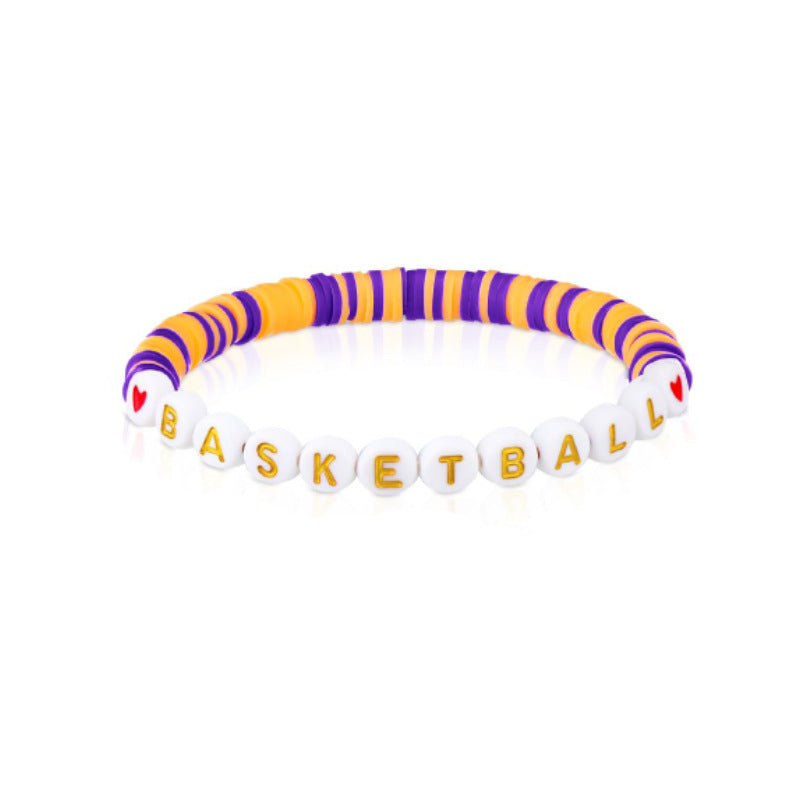 BASKETBALL Letter Soft Clay Bracelet Men's Gift Acrylic Beaded Basketball Sports Letter Soft Clay Bracelet