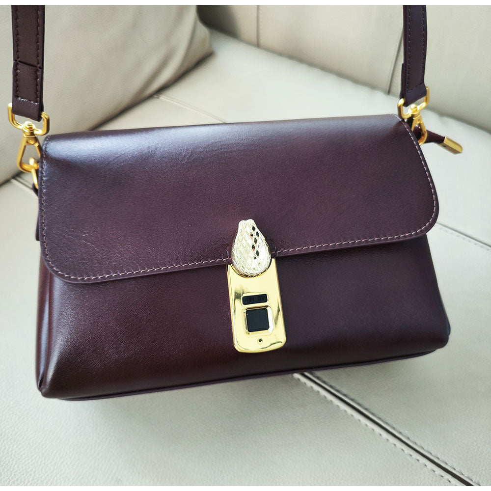 Fingerprint Unlock Bag Niche Genuine Leather Women's Bag High-end Flocked Top Layer Cowhide Single Shoulder Crossbody Commuter Underarm Bag