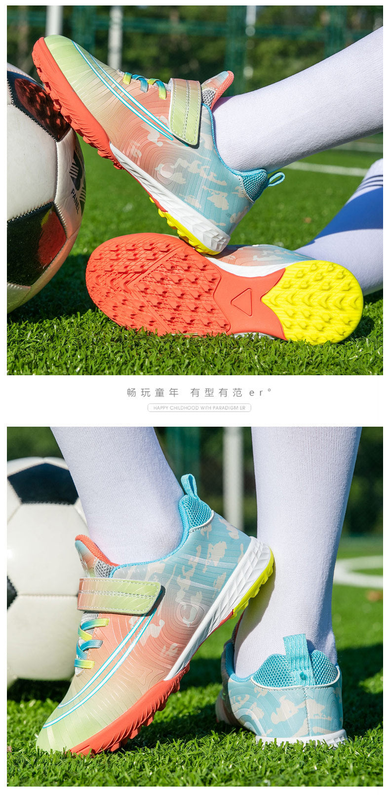 New Football Shoes for Men, Women, and Children, Imitation Leather Low-Top Anti-Collision Spike Magic Tape Grass Training Sports Shoes