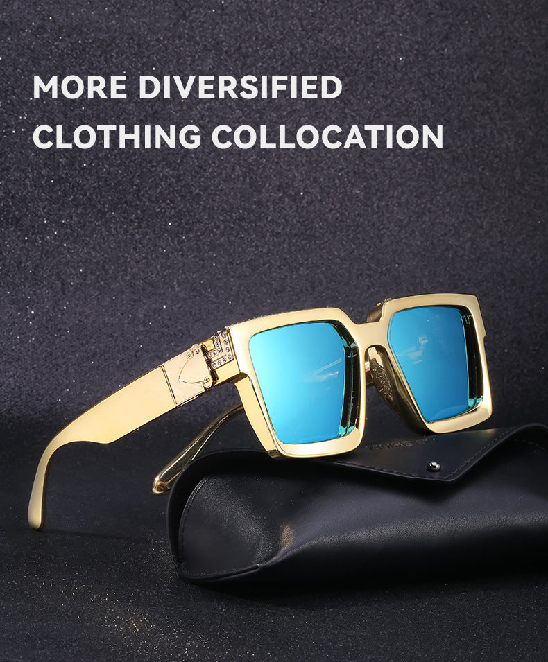 Diamond-Studded Large Square Frame Sunglasses for Women, European and American Style, 0k Influencer Same Style Sunglasses for Men, Trendy and High-End Feel shades