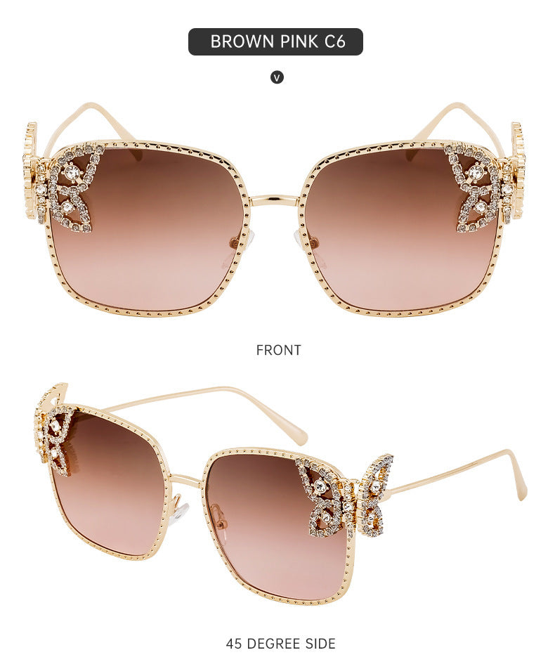 European and American Fashion Personality Butterfly Diamond Sunglasses for Women Metal Frame Sunglasses Women's Sun Protection Glasses shades
