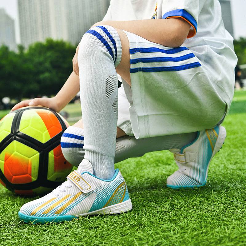 New football shoes for men and women with Velcro for children TF Broken Nail Style Youth Student Grassland Flat Training Shoes