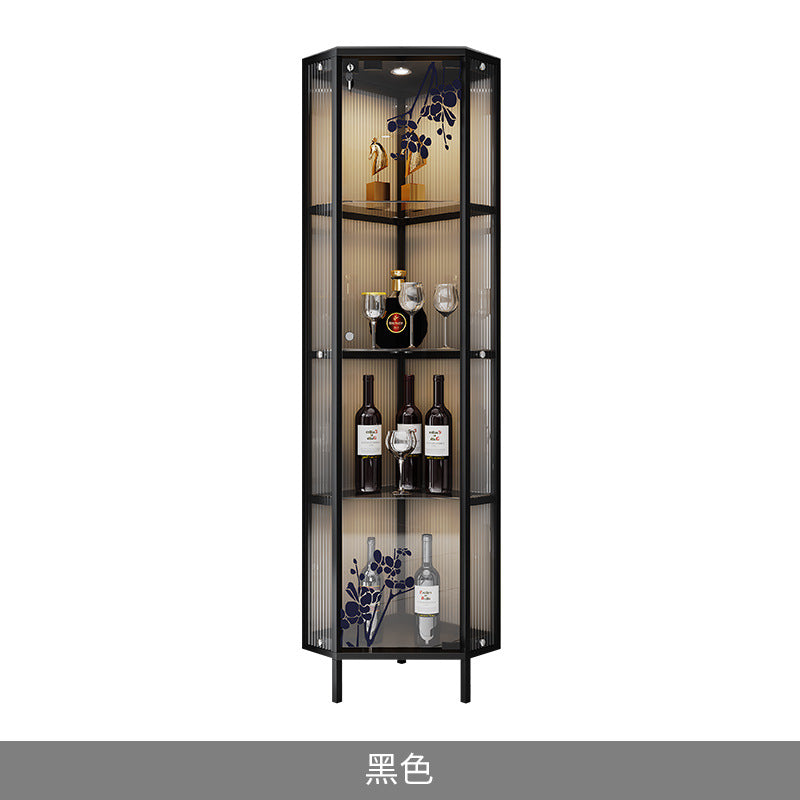 High-End Light Luxury Glass Corner Cabinet Modern Minimalist Living Room Wall Corner Cabinet Triangle Storage Cabinet Sideboard Wine Cabinet