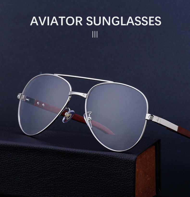 European and American Retro Wooden Leg Aviator Sunglasses for Men Wooden Driving Frog Sunglasses Wholesale