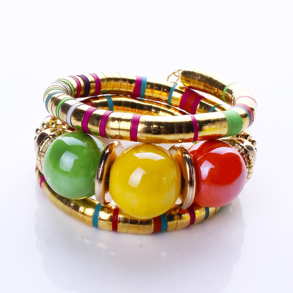 European and American Three-Circle Bracelet Creative Spacer Bead Elastic Snake Bone Bracelet Women's Layered Multi-Layer Bracelet