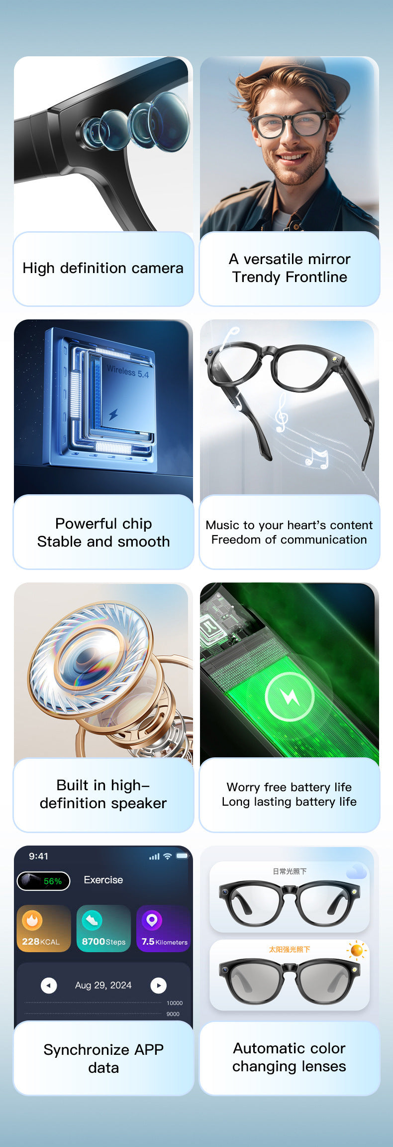 New ai Smart Glasses mate2With Camera for High-Definition Photo and Video Recording GS380Bluetooth Glasses