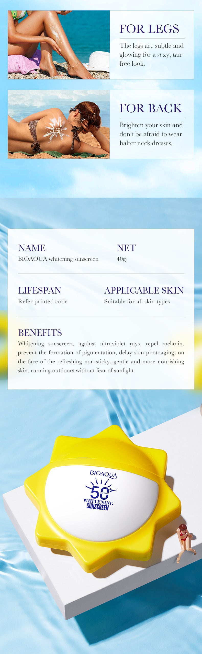 Whitening Sunscreen40gBIOAOUA Improve Isolation UV Protection Sunscreen Lotion Cross-Border Wholesale