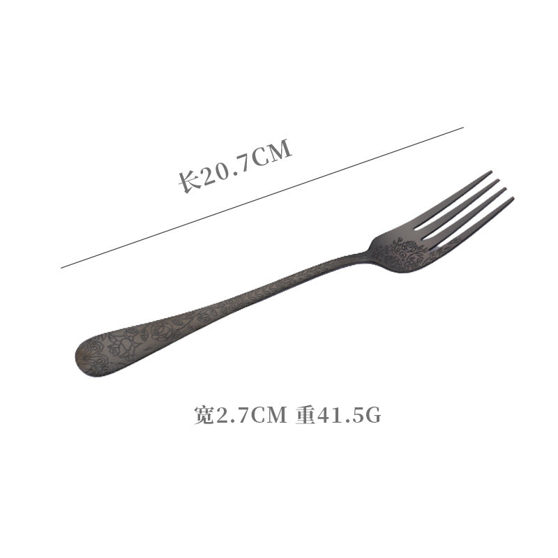 Vintage Pattern National Trend Stainless Steel Cutlery Set Five-Piece Set Western Steak Knife Fork Spoon Dessert Spoon Fork