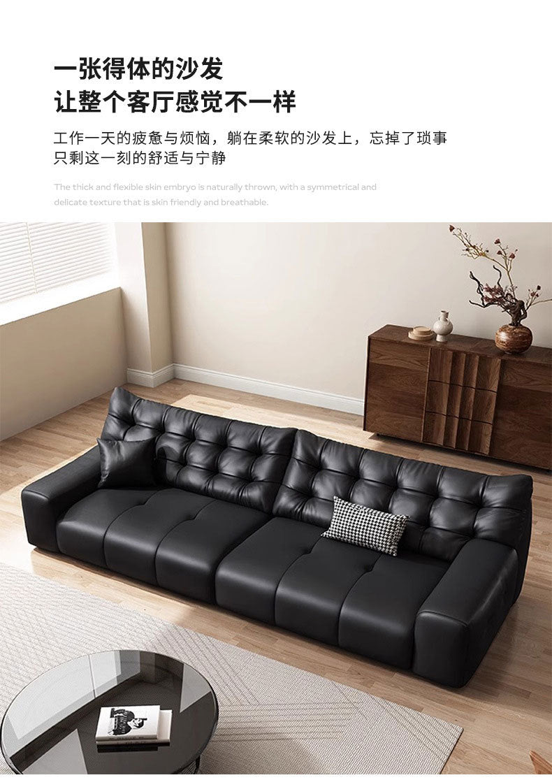 Italian Minimalist Big Black Bear Sofa Living Room Genuine Leather Sofa Top Layer Cowhide High Back Black Leather Art Sofa Shipping and tax not included