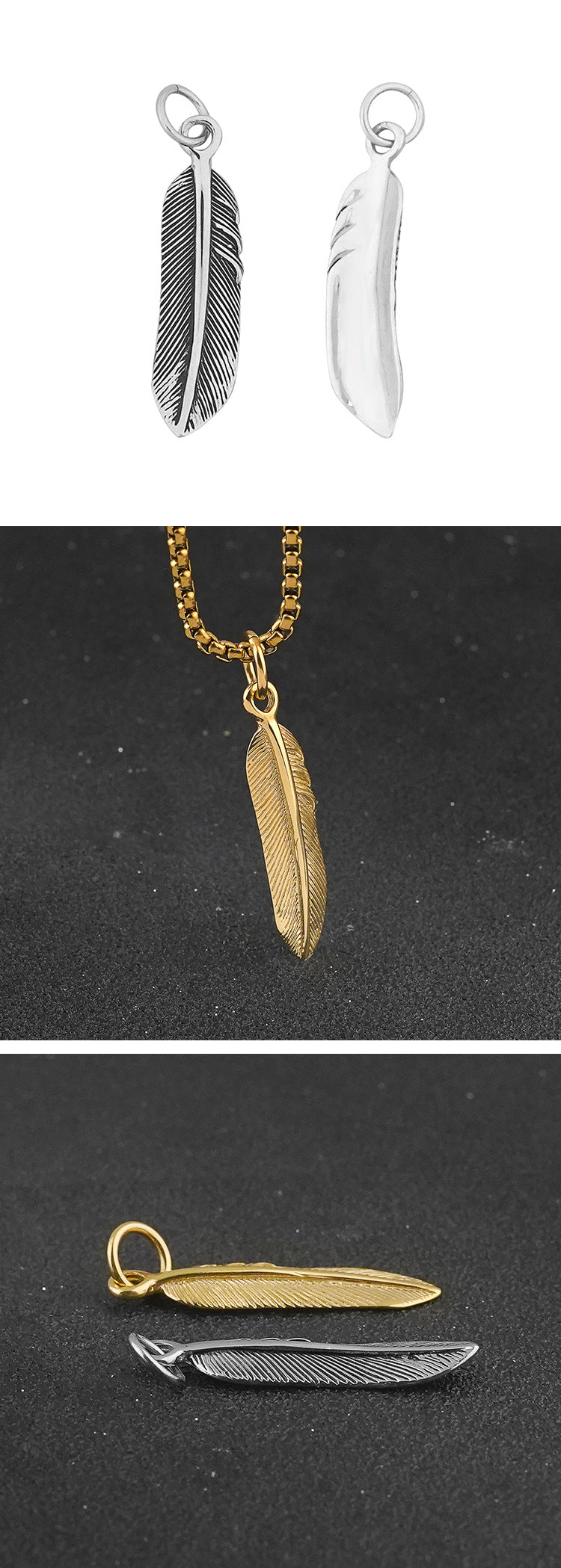In Stock Stainless Steel Feather Personality Simple Necklace Niche ins Clavicle Chain Sweater Chain Titanium Steel Pendant