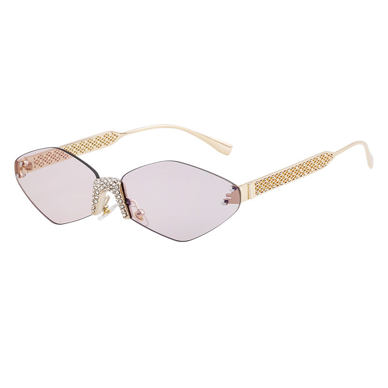 New Diamond Cut Edge Frameless Sunglasses for Women, Diamond-Studded Sunglasses, Sun Protection, Diamond-Shaped Frame Glasses for Women shades