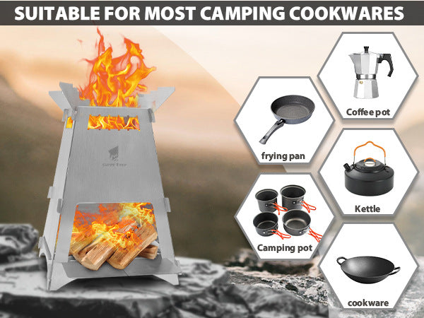 Outdoor Firewood Stove Portable Rocket Stove Foldable Firewood Stove Camping Picnic Barbecue Stove Picnic Heating Stove